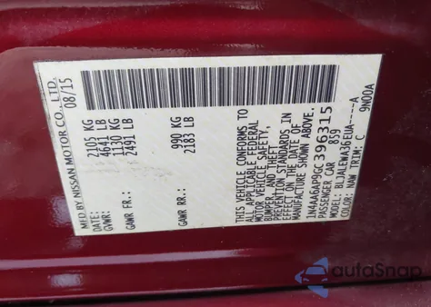 2016 Nissan Maxima 3.5 Sl from USA, damaged, VIN 1N4AA6AP9GC396315